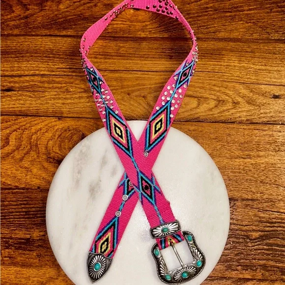 Montana West ~ Medium ~ Pink W/Multi-Colors Aztec ~ Rhinestones/Turquoise Belt - Picture 13 of 16